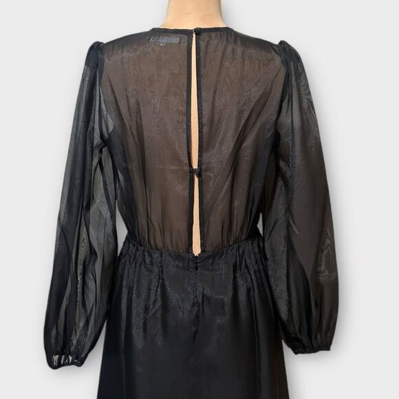 NWT Reformation Meesha Dress 6 Black Sheer Open Back NEW $378 Midi - Picture 10 of 14